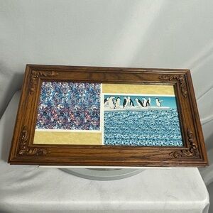 Framed Penguin Magic Eye Stereogram Illusion 3D Art Picture 12x8 Vintage Woo